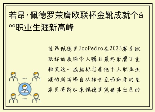 若昂·佩德罗荣膺欧联杯金靴成就个人职业生涯新高峰